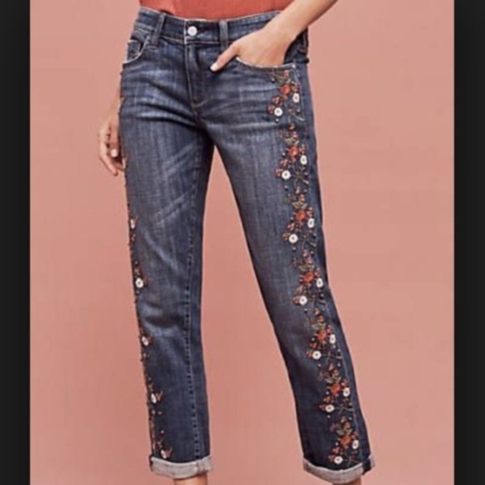 Anthropologie Pilcro & The Letterpress Hyphen Embroidered Jeans Size 28
